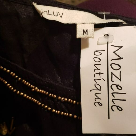 In Luv Boho Shabby Chic Fringe Sleeveless Tank Top Black Women Medium M NWT - Picture 6 of 13